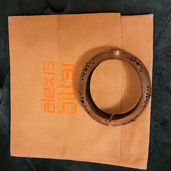 Alexis Bittar Rose Gold Lucite Hinged Bangle Bracelet Black Rhinestones - Picture 6 of 7